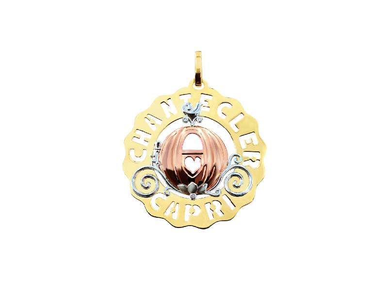 YELLOW, ROSE AND WHITE GOLD 18KT LARGE CHARM CARROZZA LOGO CHANTECLER 31480